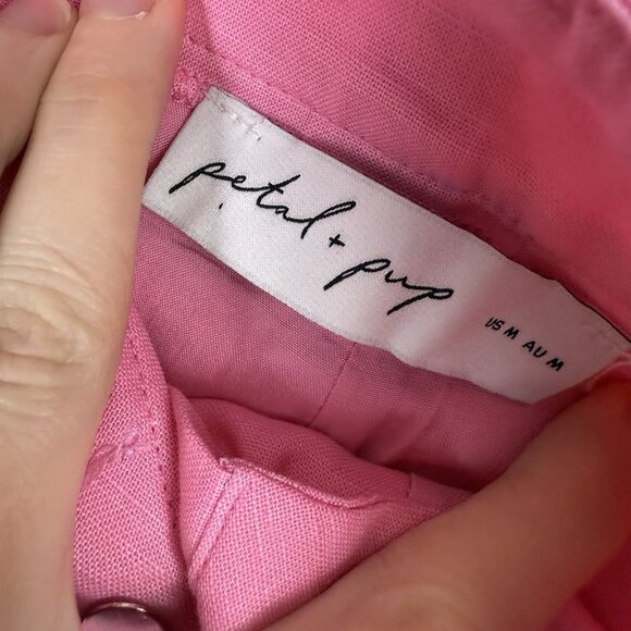 Petal & Pup Laurent Pink Linen Blend Tailored High Waist Shorts Size M Flaw - Picture 8 of 9